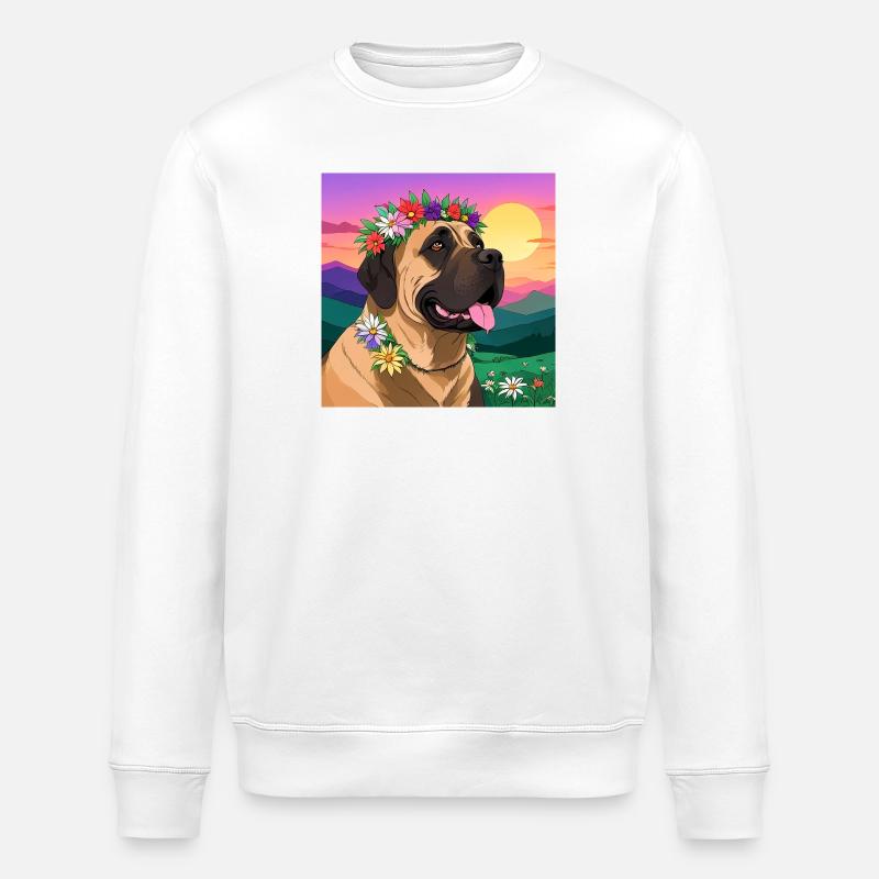 Mastiff mit Blumenkranz - Stanley/Stella Unisex Bio-Sweatshirt ROLLER - Weiß