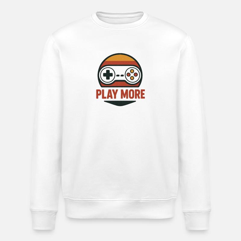 Retro Controller Motiv Play More - Stanley/Stella ROLLER Unisex Organic Sweatshirt - white