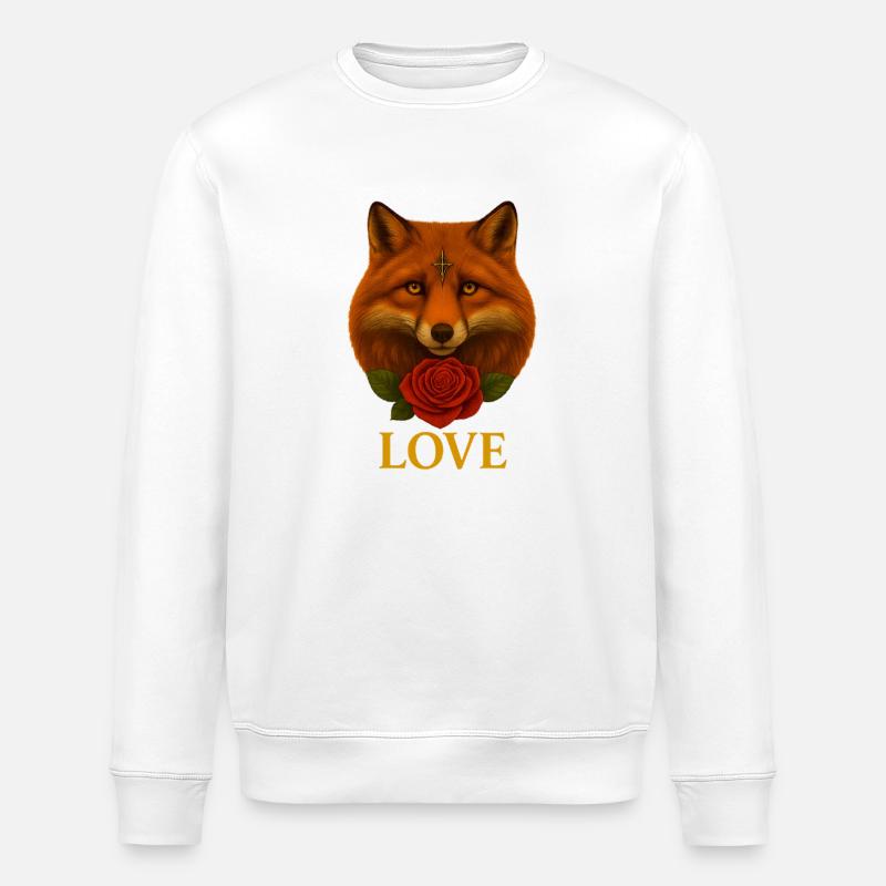 Fuchs mit Rose - Liebe - Stanley/Stella Unisex Bio-Sweatshirt ROLLER - Weiß