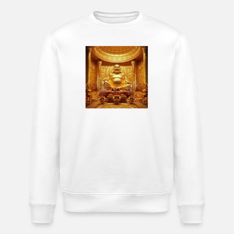 Goldener Bitcoin Buddha Tempel - Stanley/Stella Unisex Bio-Sweatshirt ROLLER - Weiß