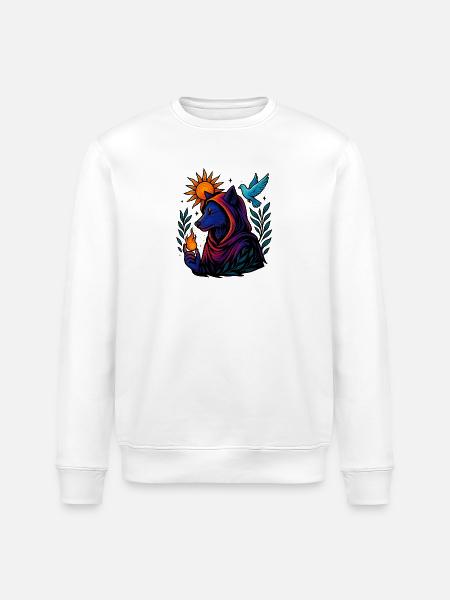 Flamme des Geistes – Kosmische Wolfskunst - Stanley/Stella Unisex Bio-Sweatshirt ROLLER - Weiß