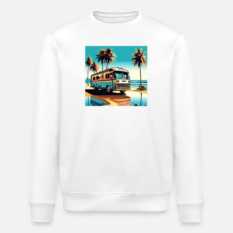 Retro Camper am Tropenstrand - Stanley/Stella Unisex Bio-Sweatshirt ROLLER - Weiß