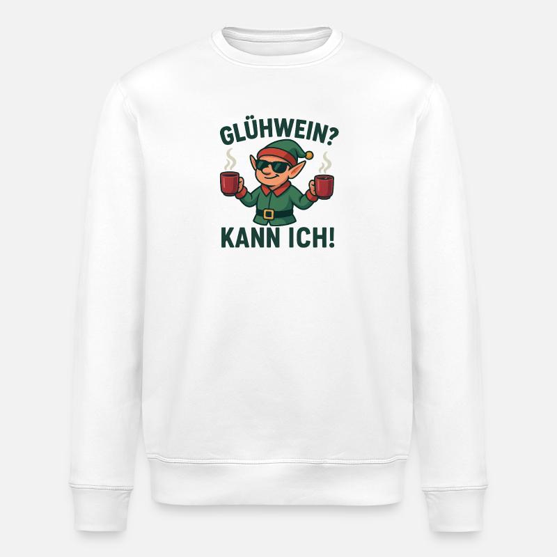 Glühwein Elf mit zwei Tassen - Stanley/Stella Unisex Bio-Sweatshirt ROLLER - Weiß