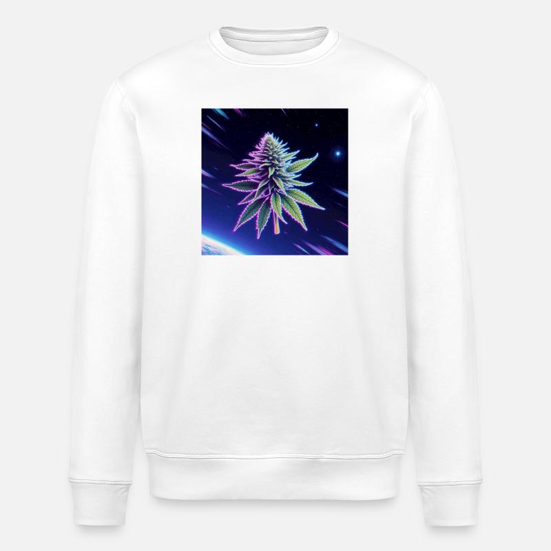 Feuille de cannabis néon spatiale - Sweat bio ROLLER Stanley/Stella Unisexe - blanc