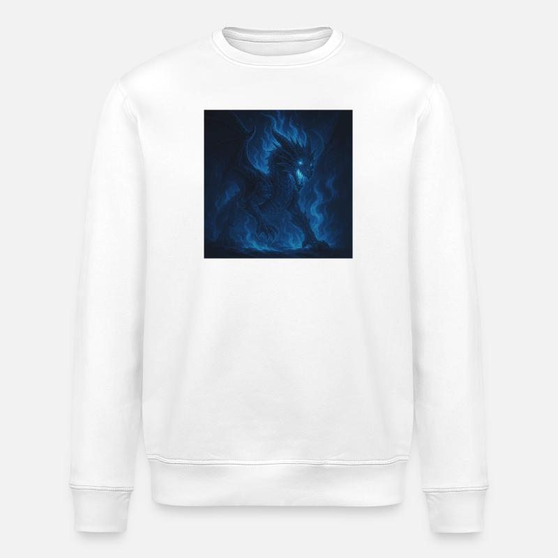 Blue Fire Dragon in Night Shadow - Stanley/Stella ROLLER Unisex Organic Sweatshirt - white