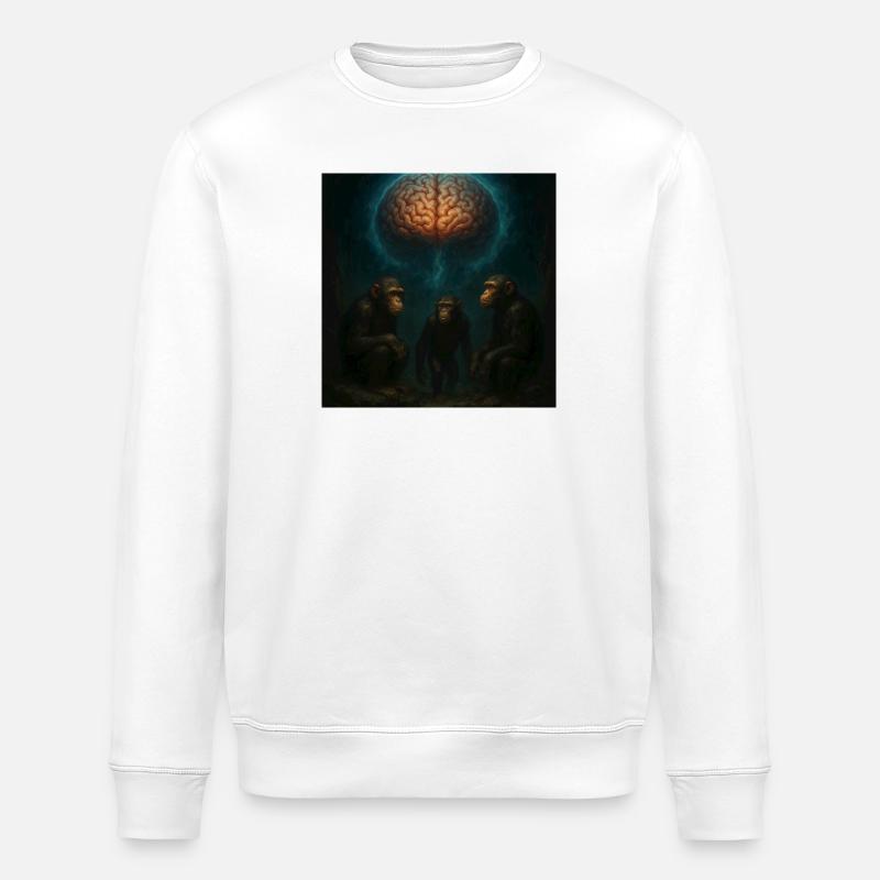 Brainlight: Three monkeys in a dream - Stanley/Stella ROLLER Unisex Organic Sweatshirt - white