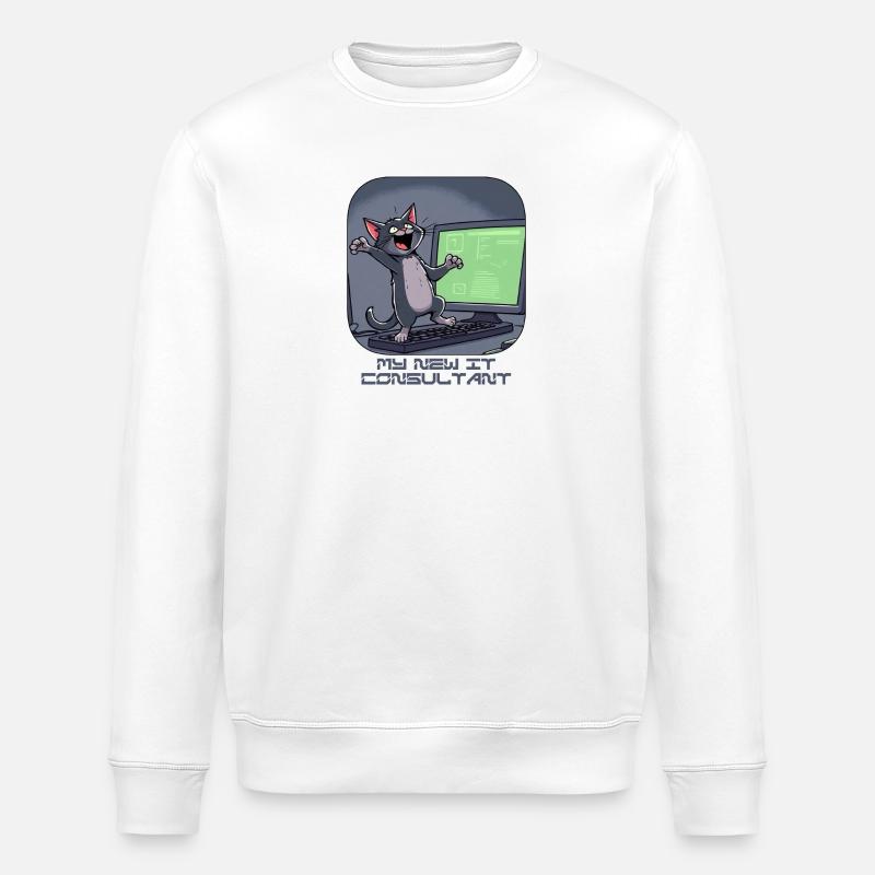 IT-Katze am Computer - Stanley/Stella Unisex Bio-Sweatshirt ROLLER - Weiß