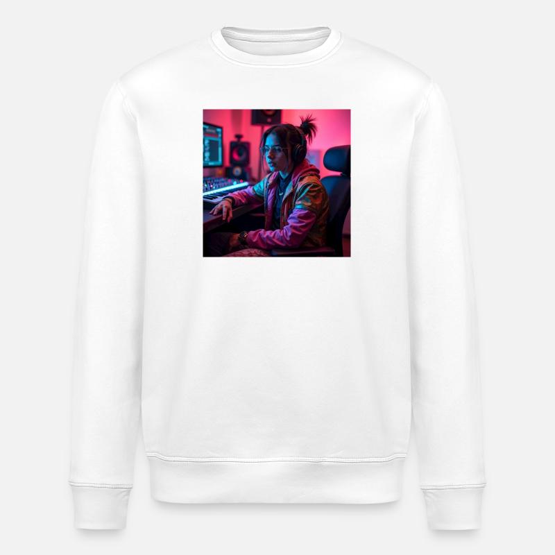 Cyber Neon Producer im Studio - Stanley/Stella Unisex Bio-Sweatshirt ROLLER - Weiß