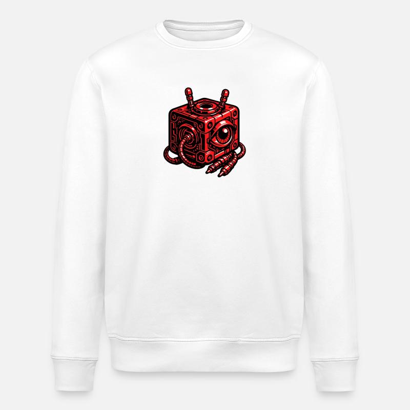 Robot cube rouge avec œil - Sweat bio ROLLER Stanley/Stella Unisexe - blanc