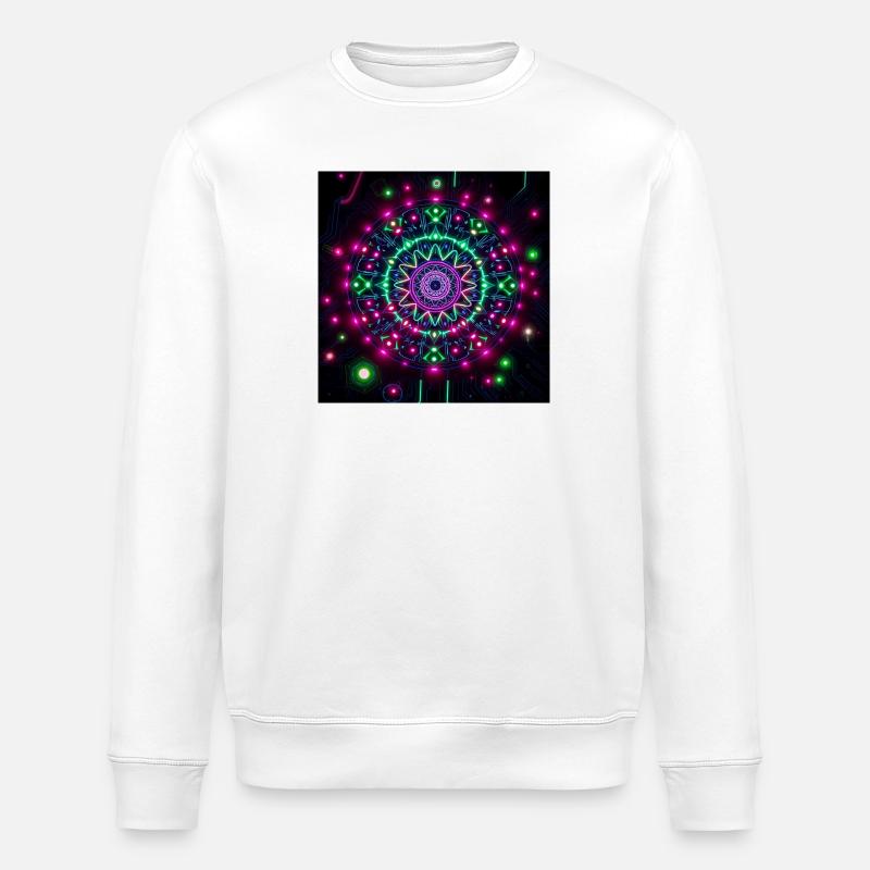Neon Mandala Cyber Galaxy Pattern - Stanley/Stella ROLLER Unisex Organic Sweatshirt - white