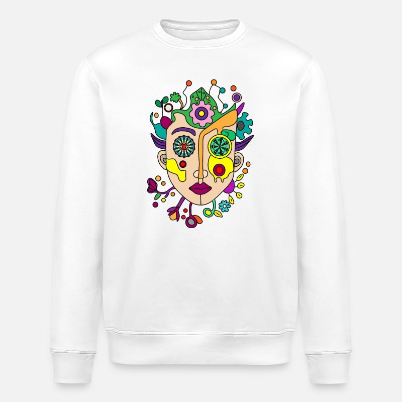Kaleidoscopic split face - Stanley/Stella ROLLER Unisex Organic Sweatshirt - white