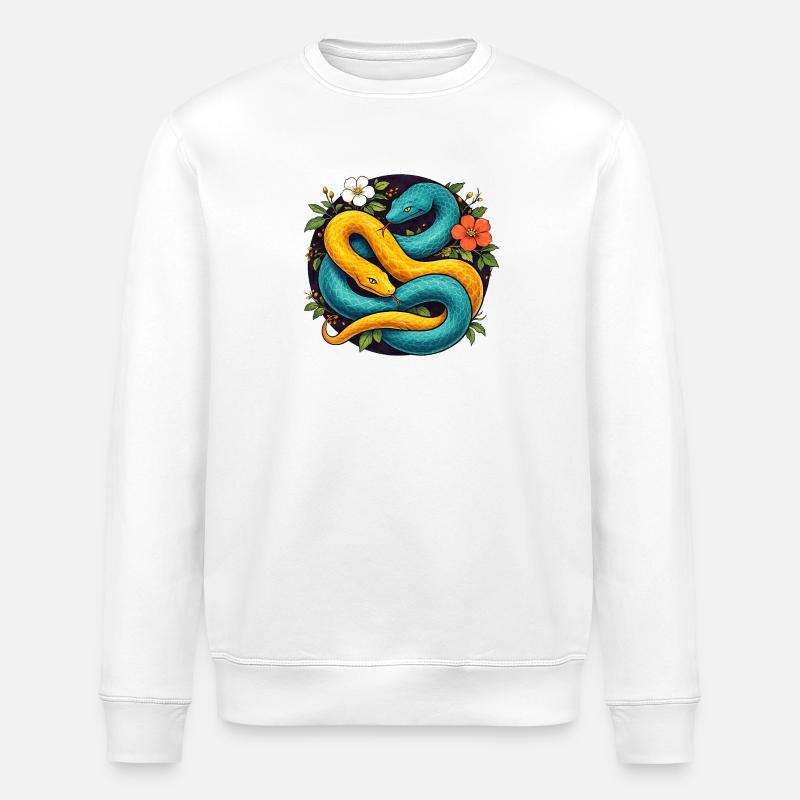 Two Python Snakes in Flower Ring - Stanley/Stella ROLLER Unisex Organic Sweatshirt - white