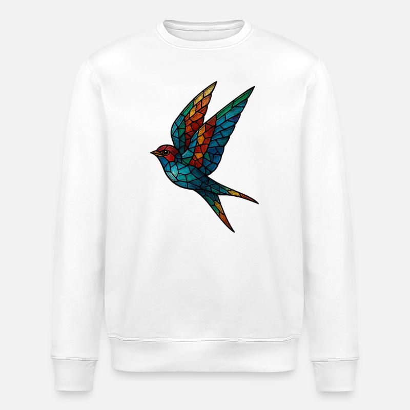 Schwalben-Buntglas-Mosaik Farbenfroher Vogel - Stanley/Stella Unisex Bio-Sweatshirt ROLLER - Weiß