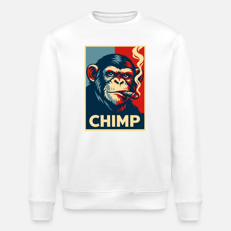 Retro-Schimpanse-Zigarren-Poster - Stanley/Stella Unisex Bio-Sweatshirt ROLLER - Weiß