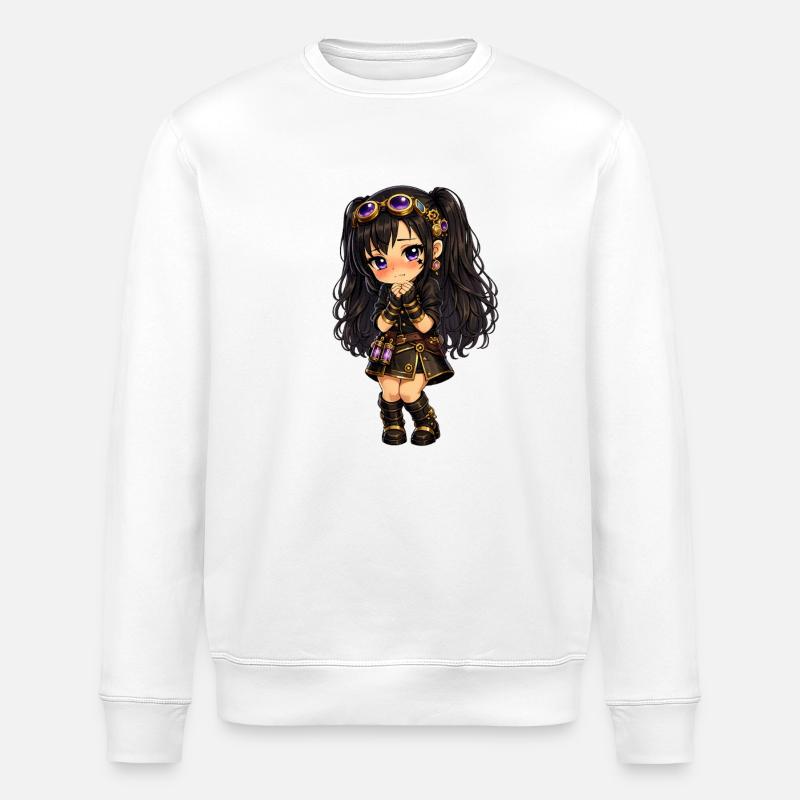 Steampunk chibi Luna mit Lila Glanz - Stanley/Stella Unisex Bio-Sweatshirt ROLLER - Weiß