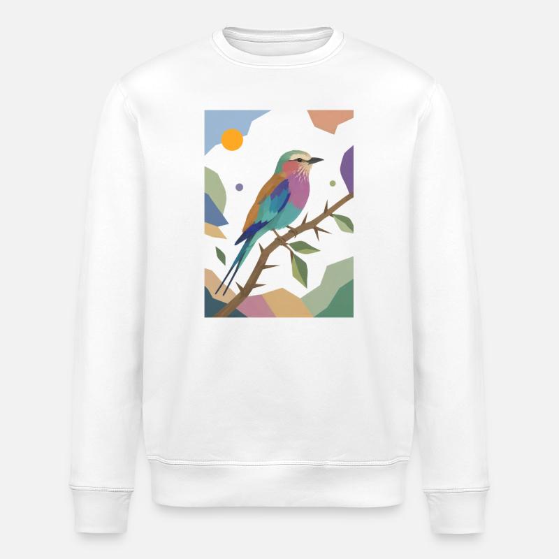 Bunter Vogel Fliederbrustwalze Design  - Stanley/Stella Unisex Bio-Sweatshirt ROLLER - Weiß