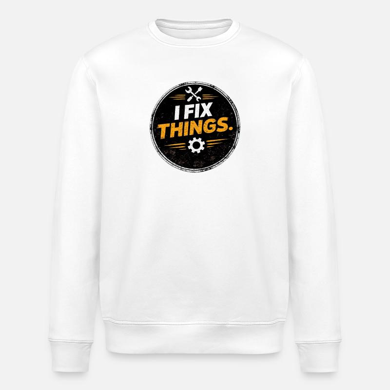 I Fix Things Mechanic Logo - Stanley/Stella ROLLER Unisex Organic Sweatshirt - white