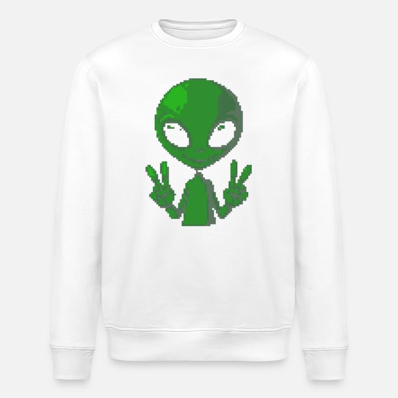 Pixel Alien Friedenszeichen - Stanley/Stella Unisex Bio-Sweatshirt ROLLER - Weiß