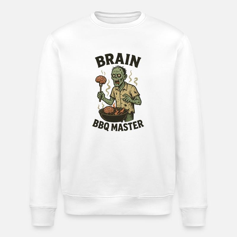 Zombie Grill Master Brain BBQ - Stanley/Stella ROLLER Unisex Organic Sweatshirt - white