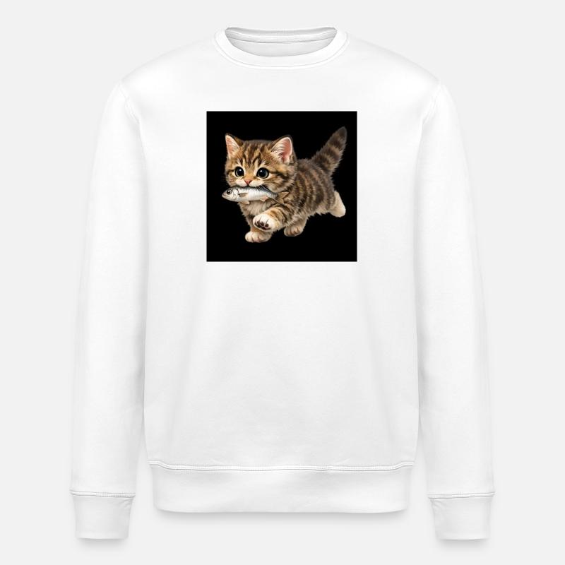 Kätzchen hat einen Fisch gefangen - Stanley/Stella Unisex Bio-Sweatshirt ROLLER - Weiß