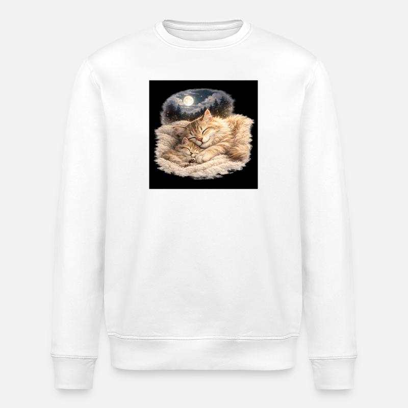 Mama-Katze schläft mit ihrem Kind - Stanley/Stella Unisex Bio-Sweatshirt ROLLER - Weiß
