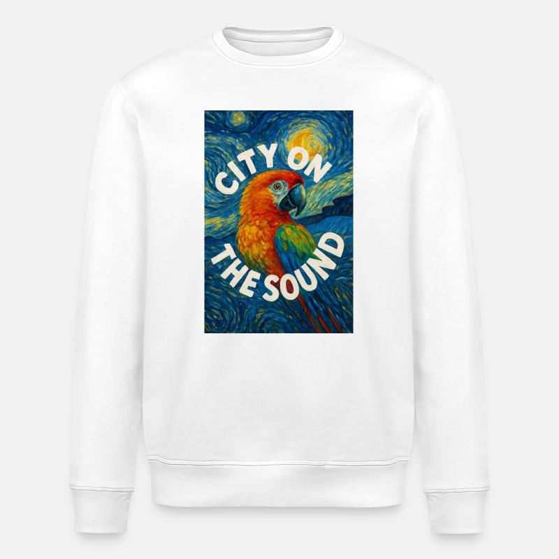 Vibrant_Macaw_Amidst_Swirling_Post-Impressionis - Stanley/Stella ROLLER Unisex Organic Sweatshirt - white