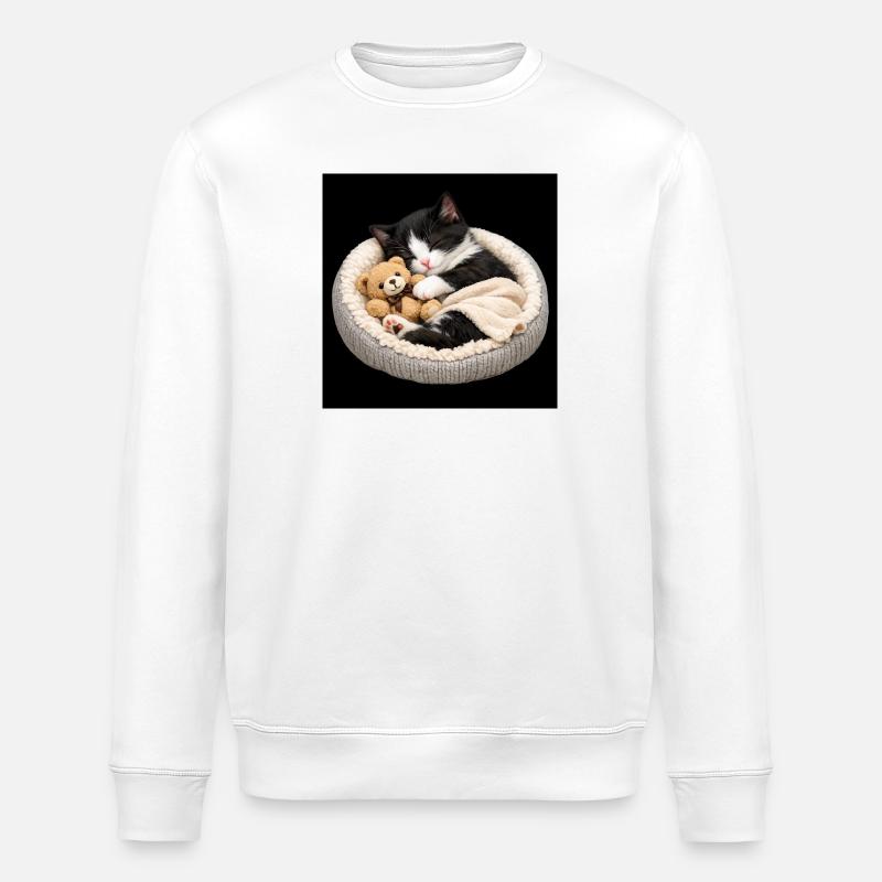 Kätzchen schläft mit ihrem Teddybären - Stanley/Stella Unisex Bio-Sweatshirt ROLLER - Weiß
