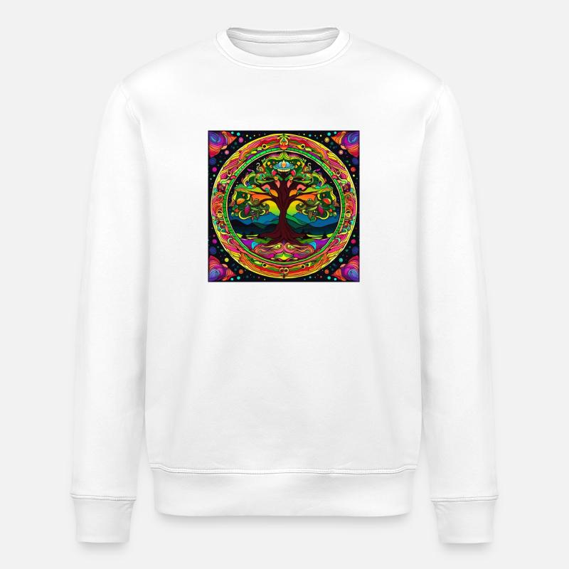 Trippy Mandala Baum - Stanley/Stella Unisex Bio-Sweatshirt ROLLER - Weiß