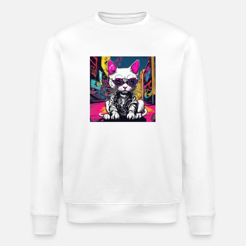 Chat à bascule - Sweat bio ROLLER Stanley/Stella Unisexe - blanc