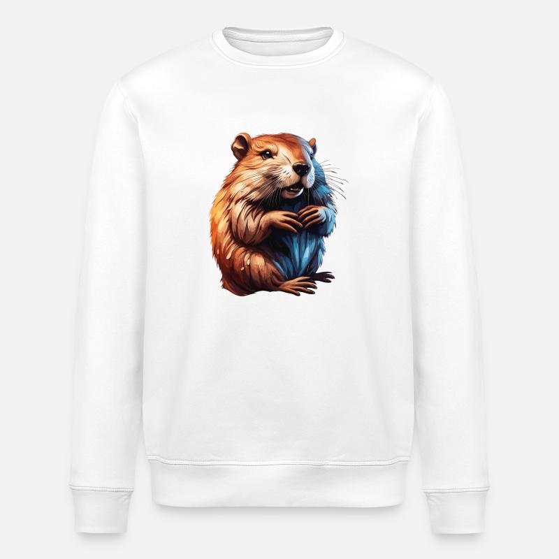 Beaver / Rodent / Animal / Builder / River - Stanley/Stella ROLLER Unisex Organic Sweatshirt - white