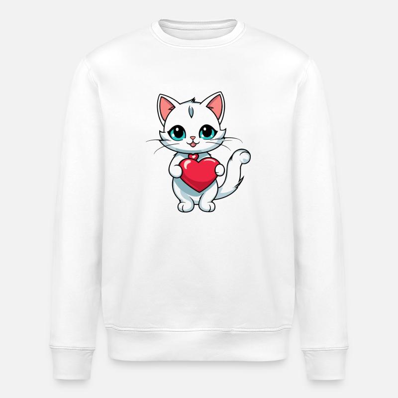 Coeur de chat - Saint-Valentin - Sweat bio ROLLER Stanley/Stella Unisexe - blanc