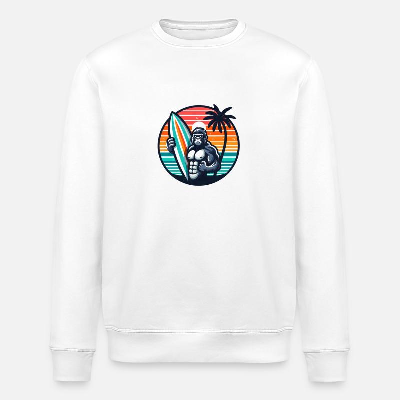Surfbrett-Gorilla - Stanley/Stella Unisex Bio-Sweatshirt ROLLER - Weiß
