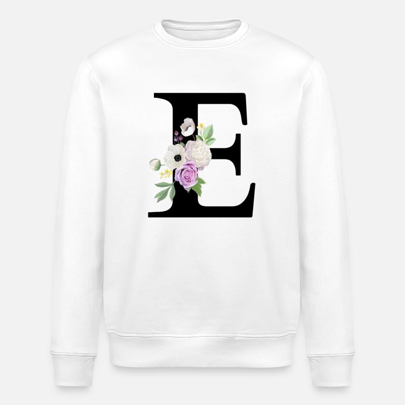 Lila Blumenbuchstabe E - Stanley/Stella Unisex Bio-Sweatshirt ROLLER - Weiß