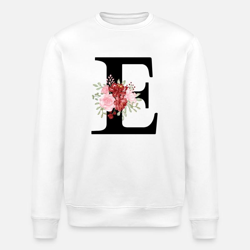 Roter Blumenbuchstabe E - Stanley/Stella Unisex Bio-Sweatshirt ROLLER - Weiß
