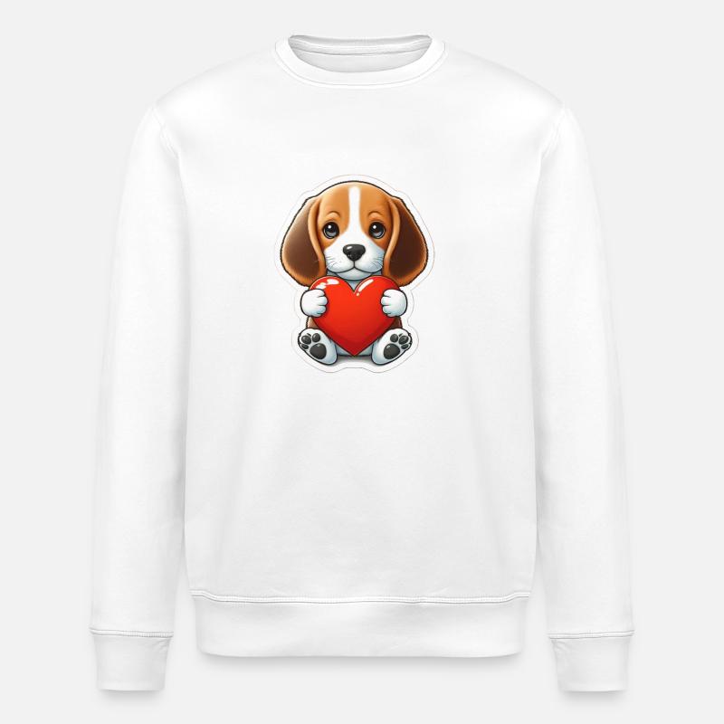 Chiot Beagle avec cœur - Sweat bio ROLLER Stanley/Stella Unisexe - blanc