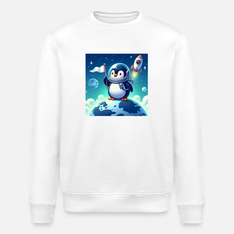 Pinguin im Weltall - Stanley/Stella Unisex Bio-Sweatshirt ROLLER - Weiß
