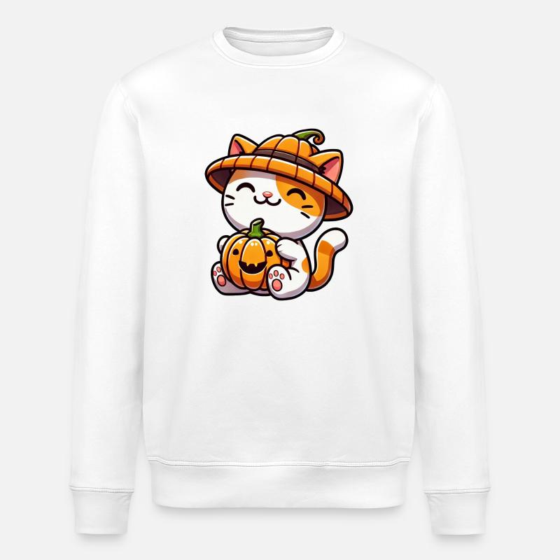 Lunatique Halloween chat citrouille chapeau - Sweat bio ROLLER Stanley/Stella Unisexe - blanc