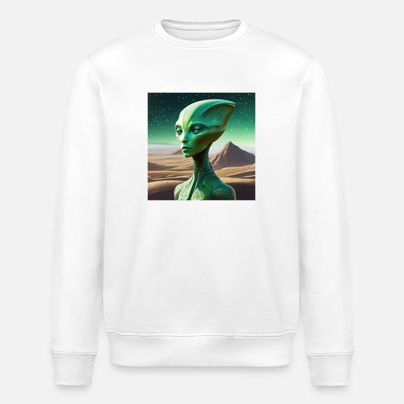 Grünes Alien - Stanley/Stella Unisex Bio-Sweatshirt ROLLER - Weiß