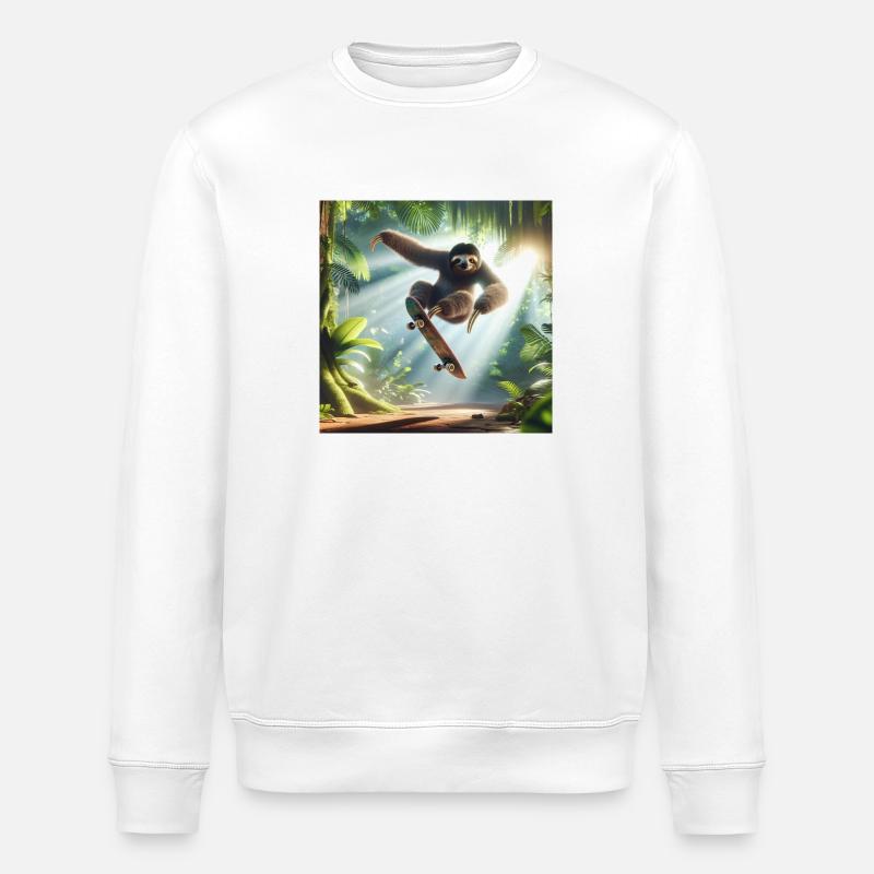 Faultier Wanderer Skateboarder - Stanley/Stella Unisex Bio-Sweatshirt ROLLER - Weiß