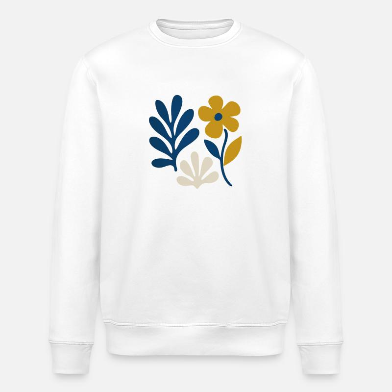 Composition florale – Bleu & Moutarde - Sweat bio ROLLER Stanley/Stella Unisexe - blanc