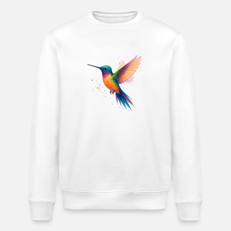 Regenbogen-Kolibri in Aquarell - Stanley/Stella Unisex Bio-Sweatshirt ROLLER - Weiß