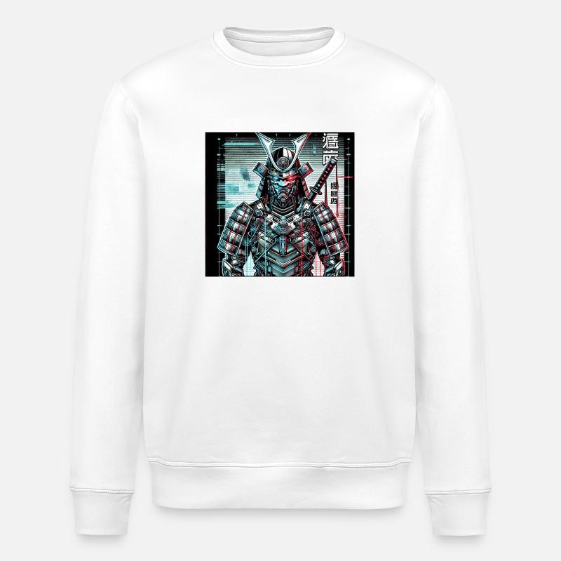 Cyberpunk Samurai – Neon Shadow - Stanley/Stella Unisex Bio-Sweatshirt ROLLER - Weiß