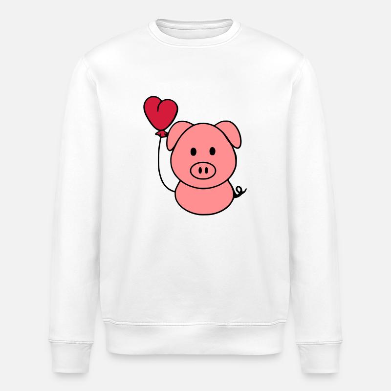 Schweinchen mit Herzballon - Stanley/Stella Unisex Bio-Sweatshirt ROLLER - Weiß