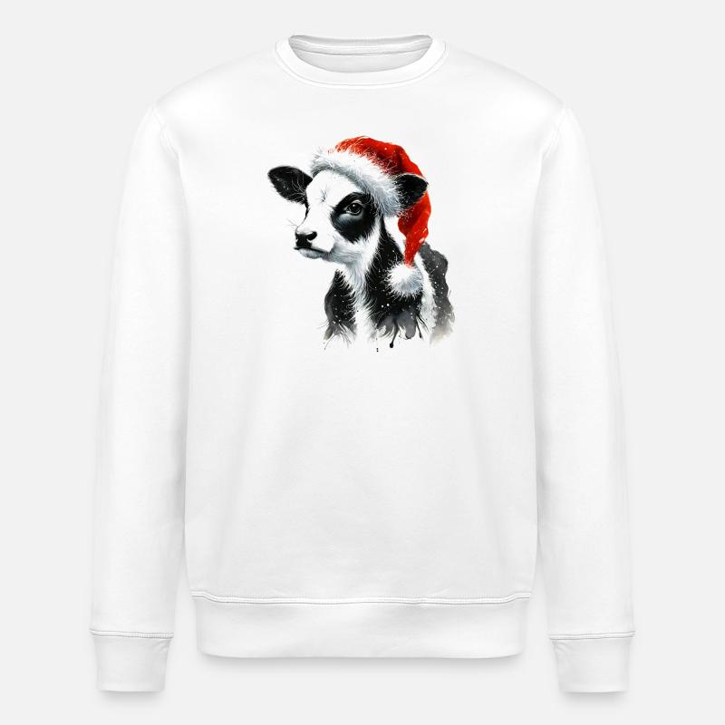 Weihnachtskalb mit Nikolausmütze - Stanley/Stella Unisex Bio-Sweatshirt ROLLER - Weiß