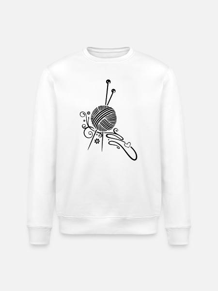 Knitting needles with wool and flowers. - Stanley/Stella ROLLER Unisex Organic Sweatshirt - white