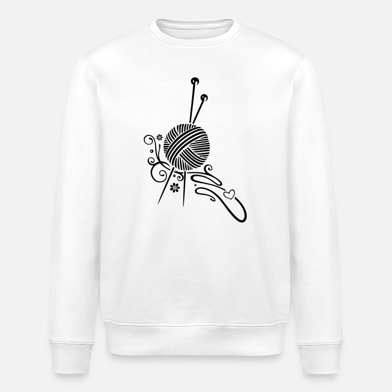 Knitting needles with wool and flowers. - Stanley/Stella ROLLER Unisex Organic Sweatshirt - white