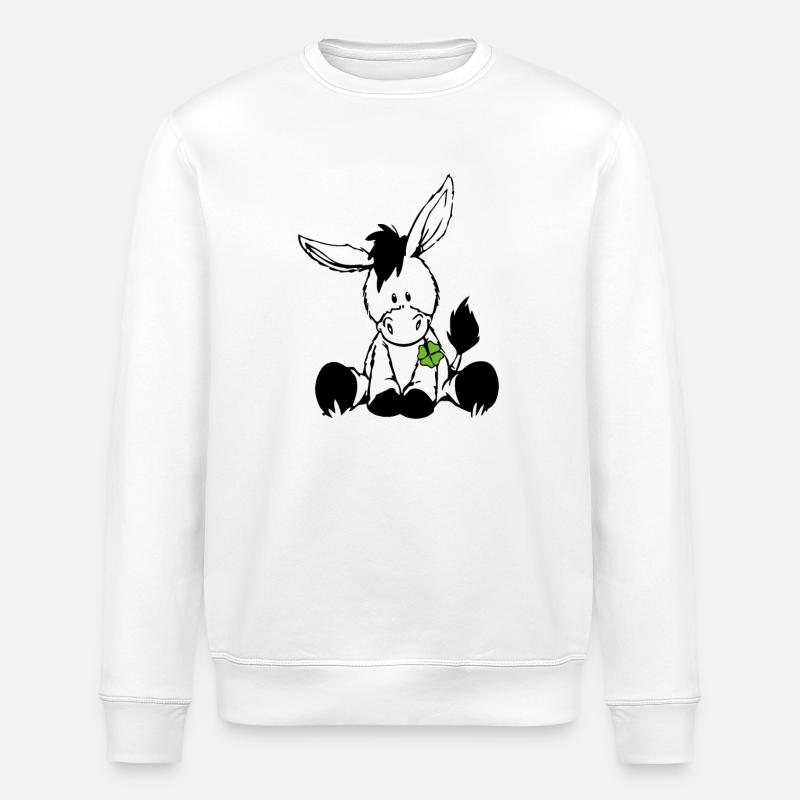 Esel mit grünem Klee - Stanley/Stella Unisex Bio-Sweatshirt ROLLER - Weiß
