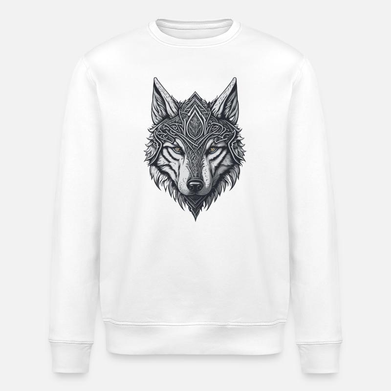 Wolfskopf-Stil Wikinger-Tattoo - Stanley/Stella Unisex Bio-Sweatshirt ROLLER - Weiß