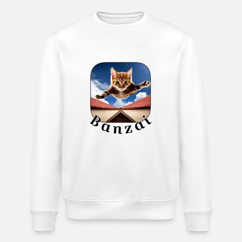 Banzai katze 2 - Stanley/Stella Unisex Bio-Sweatshirt ROLLER - Weiß
