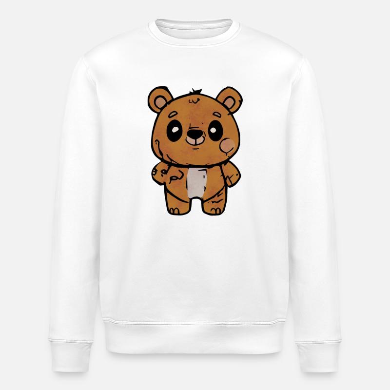 Cartoon Bear With Friendly Expression - Stanley/Stella ROLLER Unisex Organic Sweatshirt - white